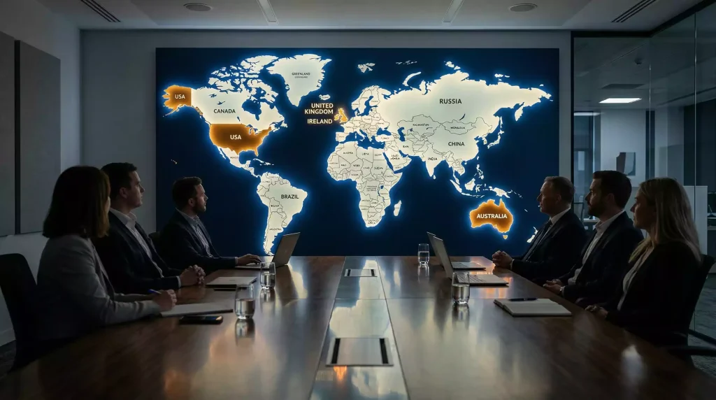 World map with highlighted countries where greyhound racing operates as a major industry